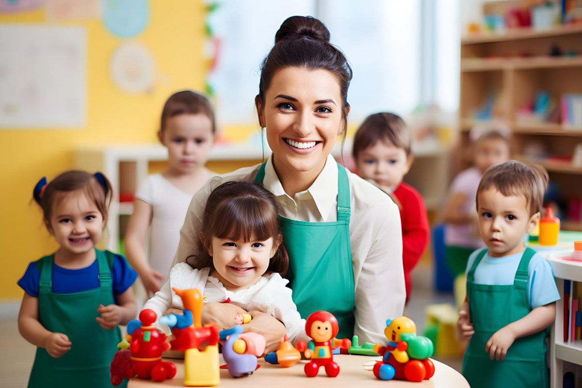 Day-Care-Center-Teacher-and-Students-in India